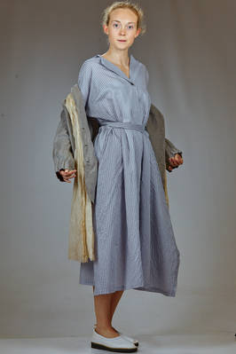 longuette dress in cotton and silk muslin with shirt stripe - FORME D' EXPRESSION 