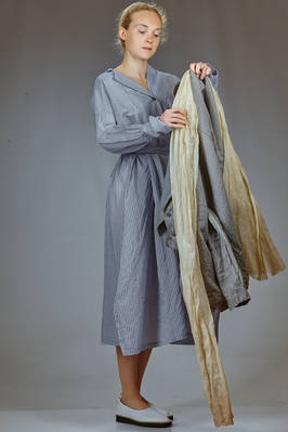 longuette dress in cotton and silk muslin with shirt stripe - FORME D' EXPRESSION 