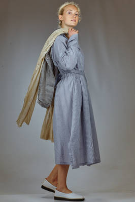 longuette dress in cotton and silk muslin with shirt stripe - FORME D' EXPRESSION 