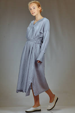 longuette dress in cotton and silk muslin with shirt stripe - FORME D' EXPRESSION 