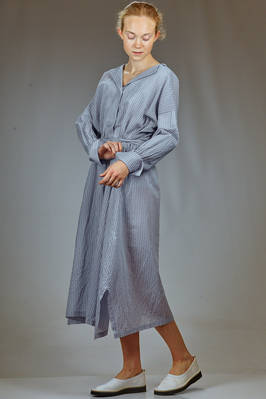 longuette dress in cotton and silk muslin with shirt stripe - FORME D' EXPRESSION 