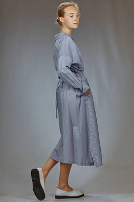 longuette dress in cotton and silk muslin with shirt stripe - FORME D' EXPRESSION 