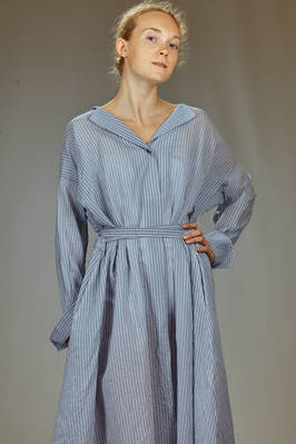 longuette dress in cotton and silk muslin with shirt stripe - FORME D' EXPRESSION 