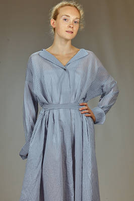 longuette dress in cotton and silk muslin with shirt stripe - FORME D' EXPRESSION 