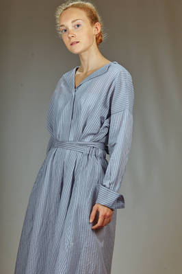 longuette dress in cotton and silk muslin with shirt stripe - FORME D' EXPRESSION 