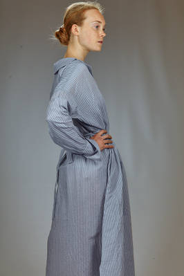 longuette dress in cotton and silk muslin with shirt stripe - FORME D' EXPRESSION 