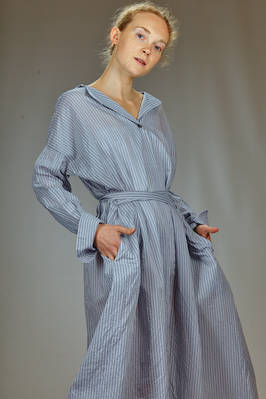 longuette dress in cotton and silk muslin with shirt stripe - FORME D' EXPRESSION 