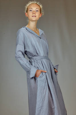 longuette dress in cotton and silk muslin with shirt stripe - FORME D' EXPRESSION 