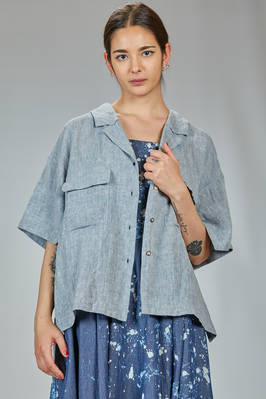 hip length wide shirt in washed slub linen  - 161