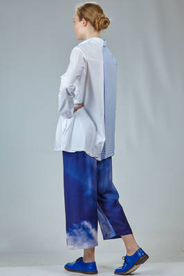 camicia lunga e ampia in popeline di cotone lavato a righe sottili verticali e a tinta unita - MARIA CALDERARA 