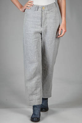slim fit trousers in washed linen and hemp chevron  - 371