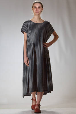 long and wide dress in cotton poplin with vertical stripes  - 373