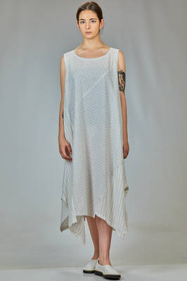 long and wide dress in light cotton, rayon and linen canvas with thin stripes  - 373