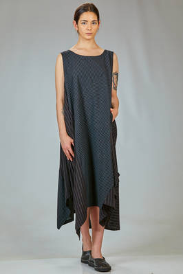 long and wide dress in light cotton, rayon and linen canvas with thin stripes  - 373