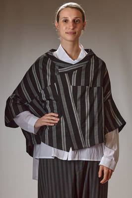 short and asymmetrical jacket in rayon canvas, polyester and nylon with vertical and diagonal irregular stripes  - 373