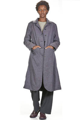 calf length coat in wool and linen micro-pied de poul with denim effect  - 371