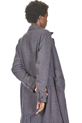 cappotto sotto al ginocchio in micro-pied de poul ad effetto denim di lana e lino - ATELIER SUPPAN 