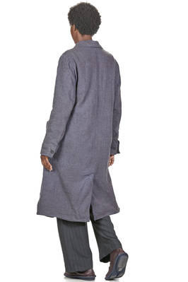 cappotto sotto al ginocchio in micro-pied de poul ad effetto denim di lana e lino - ATELIER SUPPAN 