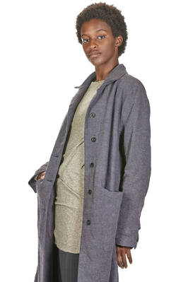 cappotto sotto al ginocchio in micro-pied de poul ad effetto denim di lana e lino - ATELIER SUPPAN 