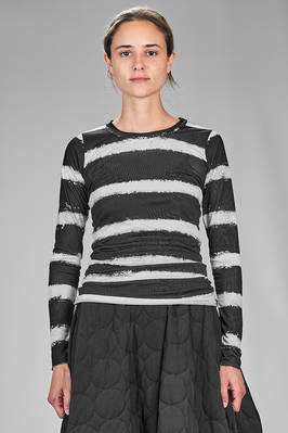 hip length t-shirt in striped polyester and elastane jersey - MARIA CALDERARA 