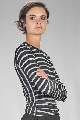 hip length t-shirt in striped polyester and elastane jersey - MARIA CALDERARA 