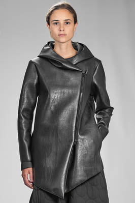 long jacket in polyurethane imitation leather and water-repellent viscose  - 364