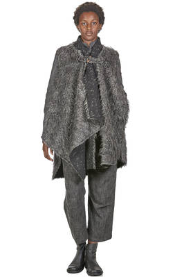 gilet lungo e ampio in mouflon a pelo lungo di lana vergine, mohair, viscosa e poliammide melange - FORME D' EXPRESSION 