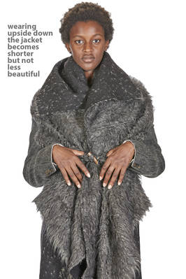 gilet lungo e ampio in mouflon a pelo lungo di lana vergine, mohair, viscosa e poliammide melange - FORME D' EXPRESSION 