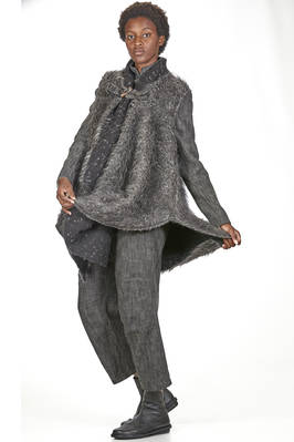 gilet lungo e ampio in mouflon a pelo lungo di lana vergine, mohair, viscosa e poliammide melange - FORME D' EXPRESSION 