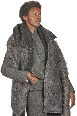 gilet lungo e ampio in mouflon a pelo lungo di lana vergine, mohair, viscosa e poliammide melange - FORME D' EXPRESSION 
