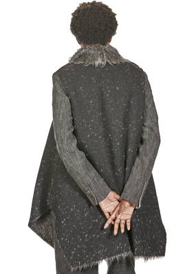 gilet lungo e ampio in mouflon a pelo lungo di lana vergine, mohair, viscosa e poliammide melange - FORME D' EXPRESSION 