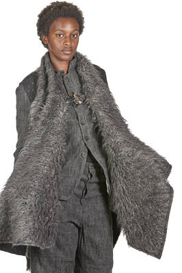 gilet lungo e ampio in mouflon a pelo lungo di lana vergine, mohair, viscosa e poliammide melange - FORME D' EXPRESSION 