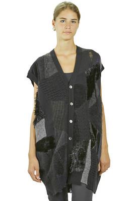 long and soft waistcoat in tone-on-tone patchwork knit of wool, nylon, rayon and polyester  - 74