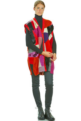 gilet lungo e morbido in maglia a patchwork multicolor di lana, nylon, rayon e poliestere - JUNYA WATANABE 