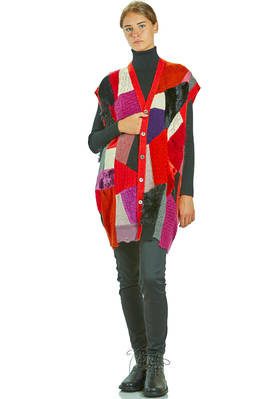 gilet lungo e morbido in maglia a patchwork multicolor di lana, nylon, rayon e poliestere - JUNYA WATANABE 
