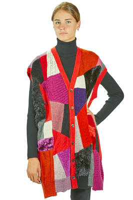 gilet lungo e morbido in maglia a patchwork multicolor di lana, nylon, rayon e poliestere - JUNYA WATANABE 