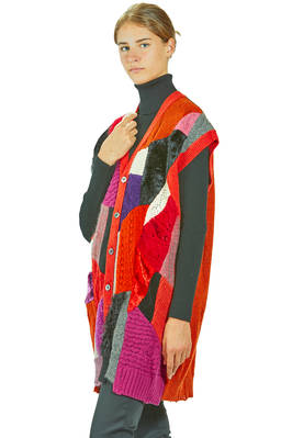 gilet lungo e morbido in maglia a patchwork multicolor di lana, nylon, rayon e poliestere - JUNYA WATANABE 