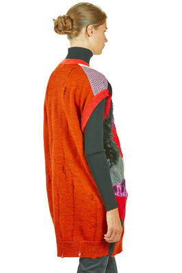 gilet lungo e morbido in maglia a patchwork multicolor di lana, nylon, rayon e poliestere - JUNYA WATANABE 