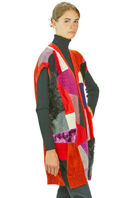 gilet lungo e morbido in maglia a patchwork multicolor di lana, nylon, rayon e poliestere - JUNYA WATANABE 