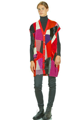 gilet lungo e morbido in maglia a patchwork multicolor di lana, nylon, rayon e poliestere - JUNYA WATANABE 