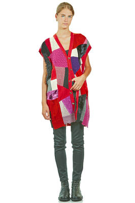 gilet lungo e morbido in maglia a patchwork multicolor di lana, nylon, rayon e poliestere - JUNYA WATANABE 