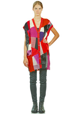 gilet lungo e morbido in maglia a patchwork multicolor di lana, nylon, rayon e poliestere - JUNYA WATANABE 