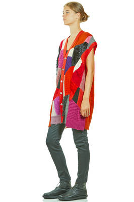 gilet lungo e morbido in maglia a patchwork multicolor di lana, nylon, rayon e poliestere - JUNYA WATANABE 