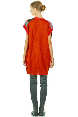 gilet lungo e morbido in maglia a patchwork multicolor di lana, nylon, rayon e poliestere - JUNYA WATANABE 
