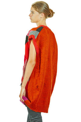 gilet lungo e morbido in maglia a patchwork multicolor di lana, nylon, rayon e poliestere - JUNYA WATANABE 