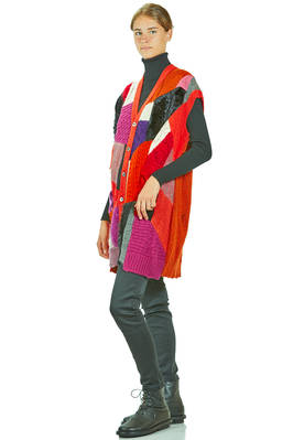 gilet lungo e morbido in maglia a patchwork multicolor di lana, nylon, rayon e poliestere - JUNYA WATANABE 
