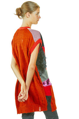 gilet lungo e morbido in maglia a patchwork multicolor di lana, nylon, rayon e poliestere - JUNYA WATANABE 