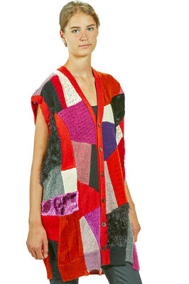 gilet lungo e morbido in maglia a patchwork multicolor di lana, nylon, rayon e poliestere - JUNYA WATANABE 