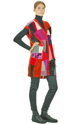 gilet lungo e morbido in maglia a patchwork multicolor di lana, nylon, rayon e poliestere - JUNYA WATANABE 