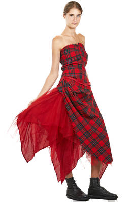 abito 'sculpture', a due pezzi in tartan di lana, tulle di seta e base in cupro - MARC LE BIHAN 